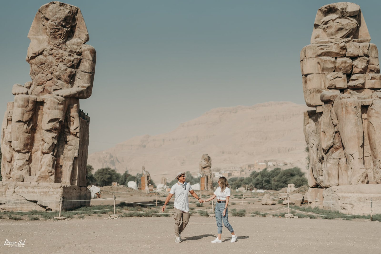 Colossi of Memnon giant statues on Luxor West Bank Egypt