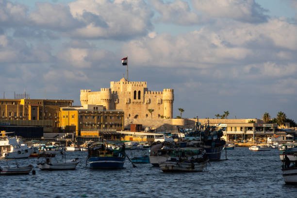 Cairo Day Tours: View of Alexandria coastline with Qaitbay Fort and Mediterranean Sea