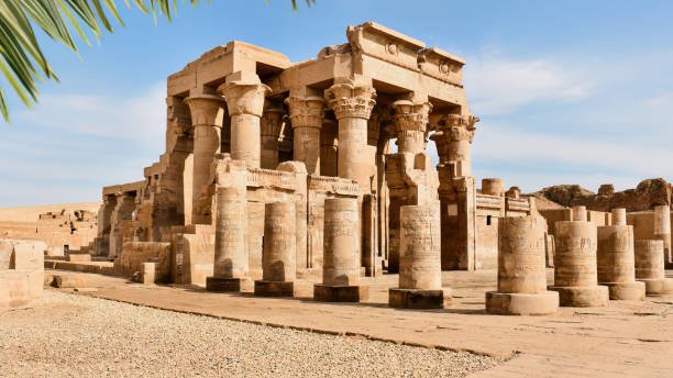A view of the Temple at Kom Ombo, Aswan Governorate, Egypt. Kom Ombo Temple overlooking the Nile River in Egypt
